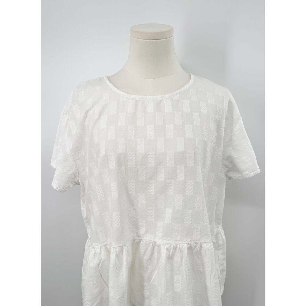 Madewell White Ruffle Peplem Top Short Sleeve Textured Cotton Blouse M